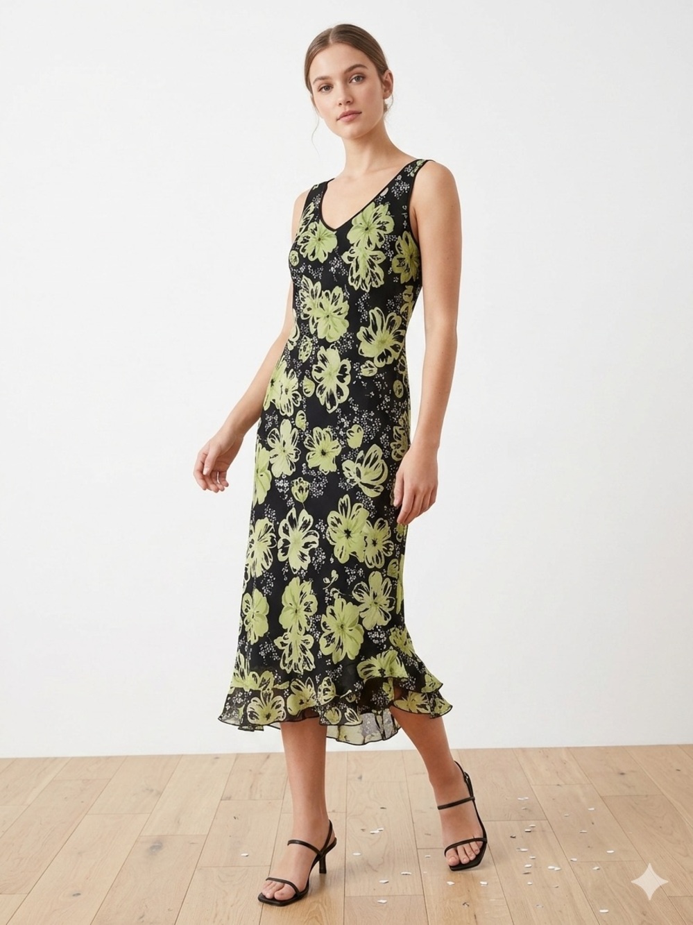 Tradition Petite Black Dress with Lime Trim
